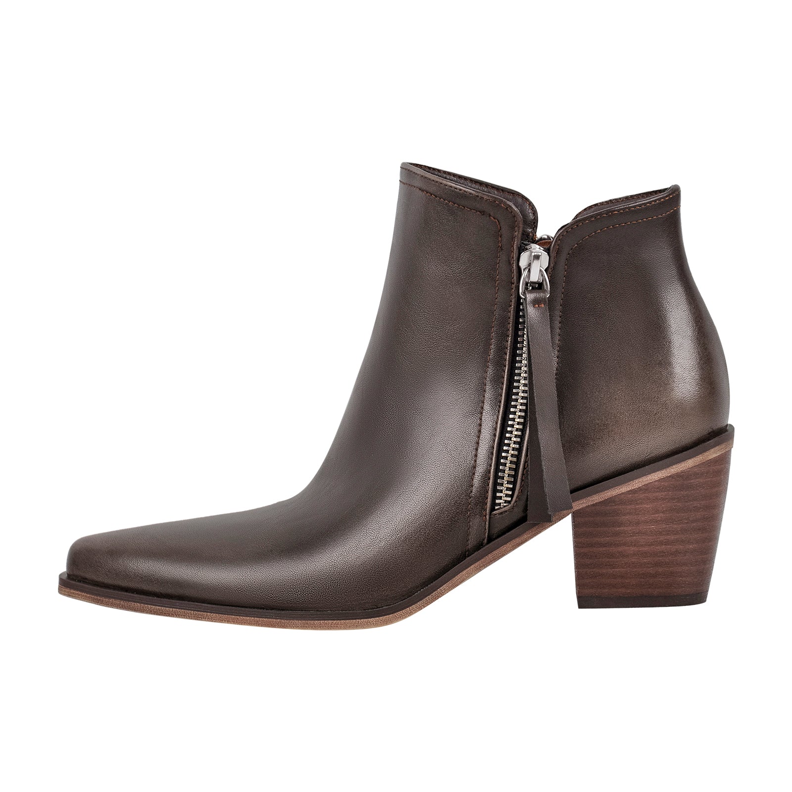 Pointed Toe Chunky Heel Zipper Ankle Booties - Onlymaker