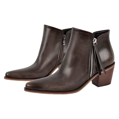 Pointed Toe Chunky Heel Zipper Ankle Booties - Onlymaker