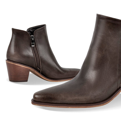 Pointed Toe Chunky Heel Zipper Ankle Booties - Onlymaker