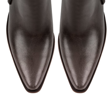 Pointed Toe Chunky Heel Zipper Ankle Booties - Onlymaker