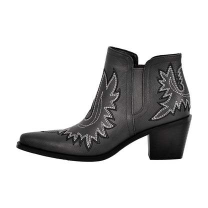 Embroidery Pointed Toe Western Ankle Boots - Onlymaker