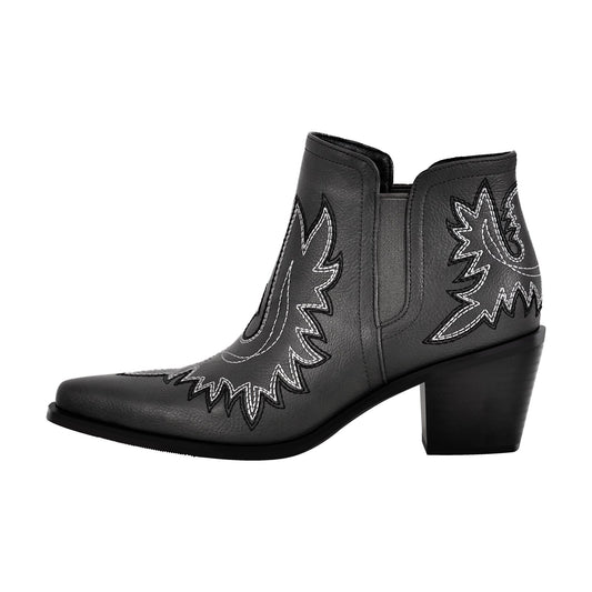 Embroidery Pointed Toe Western Ankle Boots - Onlymaker