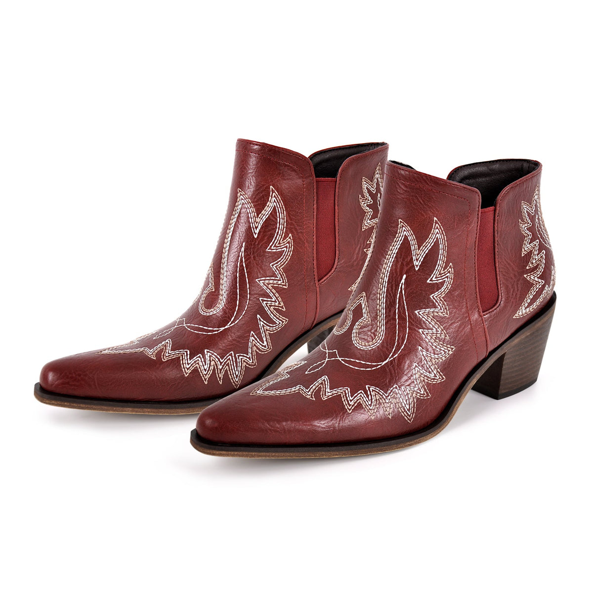 Embroidery Pointed Toe Western Ankle Boots - Onlymaker