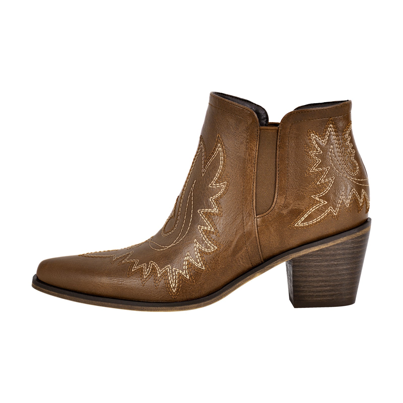 Embroidery Pointed Toe Western Ankle Boots - Onlymaker