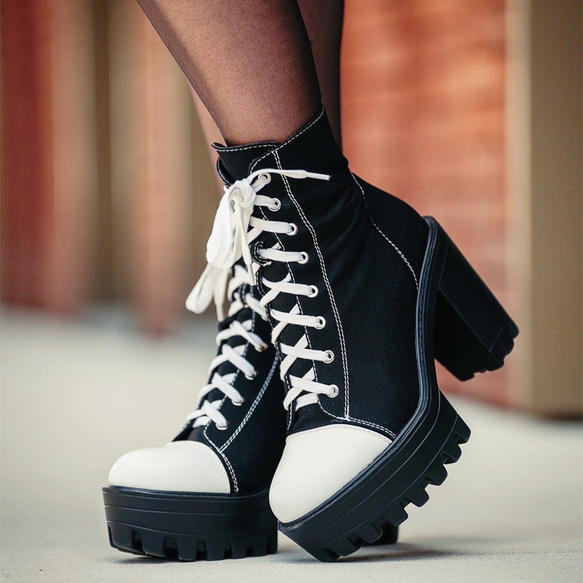 Platform Lace Up Canvas Boots - Onlymaker