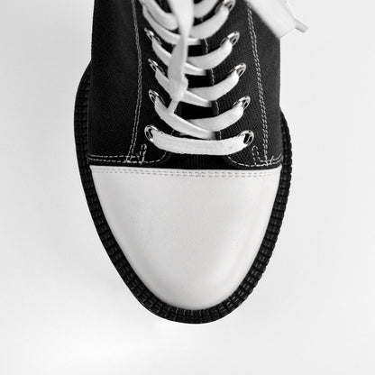 Platform Lace Up Canvas Chunky Heel Boots - Onlymaker
