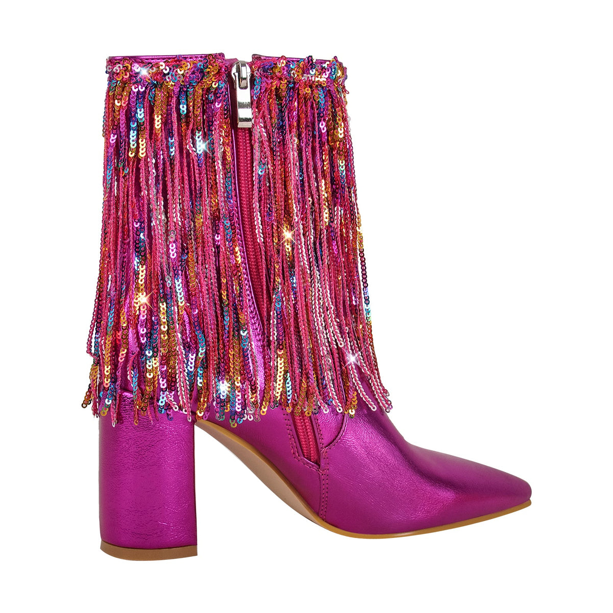 Sequins Pointed Toe Chunky Heel Ankle Boots - Onlymaker