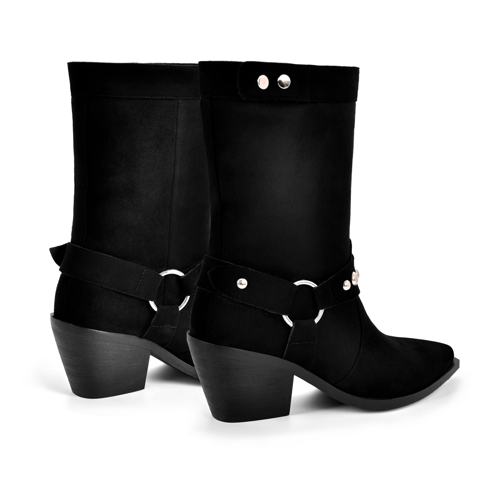 Rivet Pointed Toe Suede Western Ankle Boots - Onlymaker