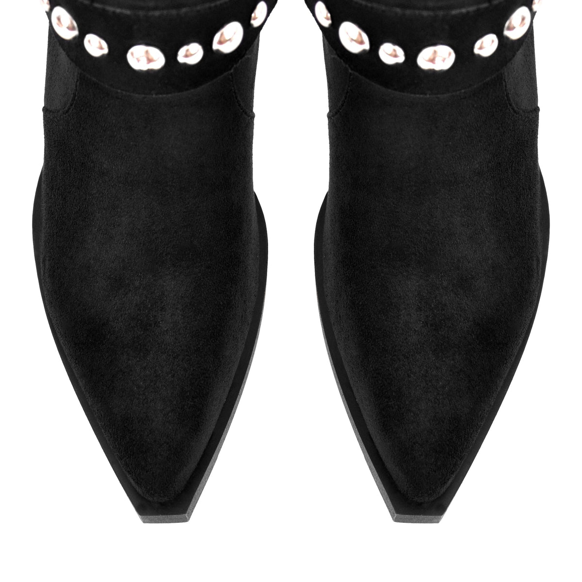 Rivet Pointed Toe Suede Western Ankle Boots - Onlymaker