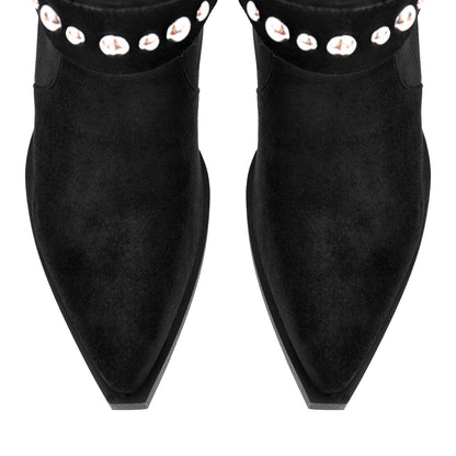 Rivet Pointed Toe Suede Western Ankle Boots - Onlymaker