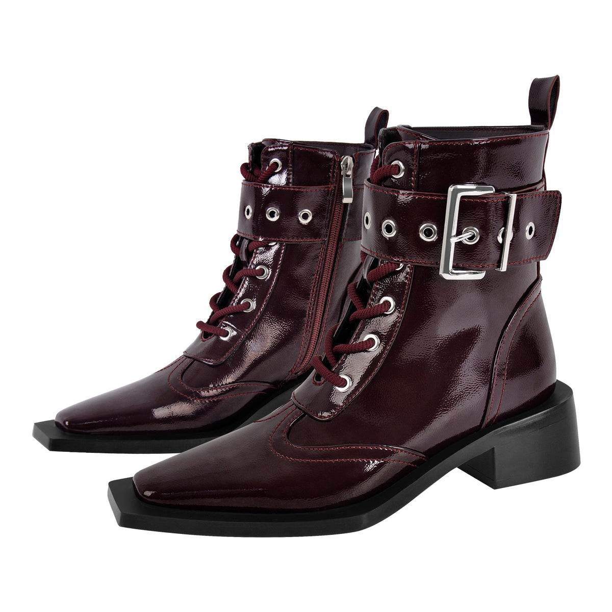 Square Toe Buckle Ankle Boots - Onlymaker