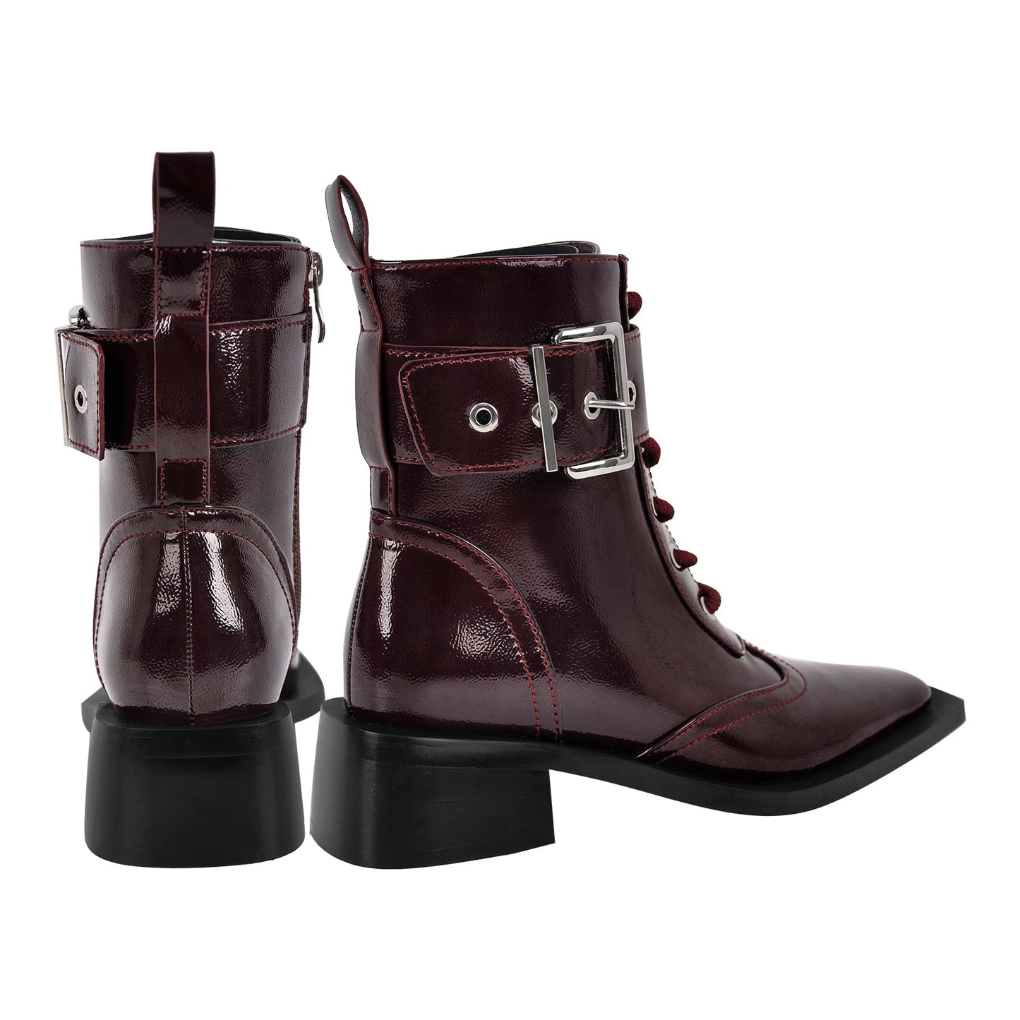 Square Toe Buckle Ankle Boots - Onlymaker