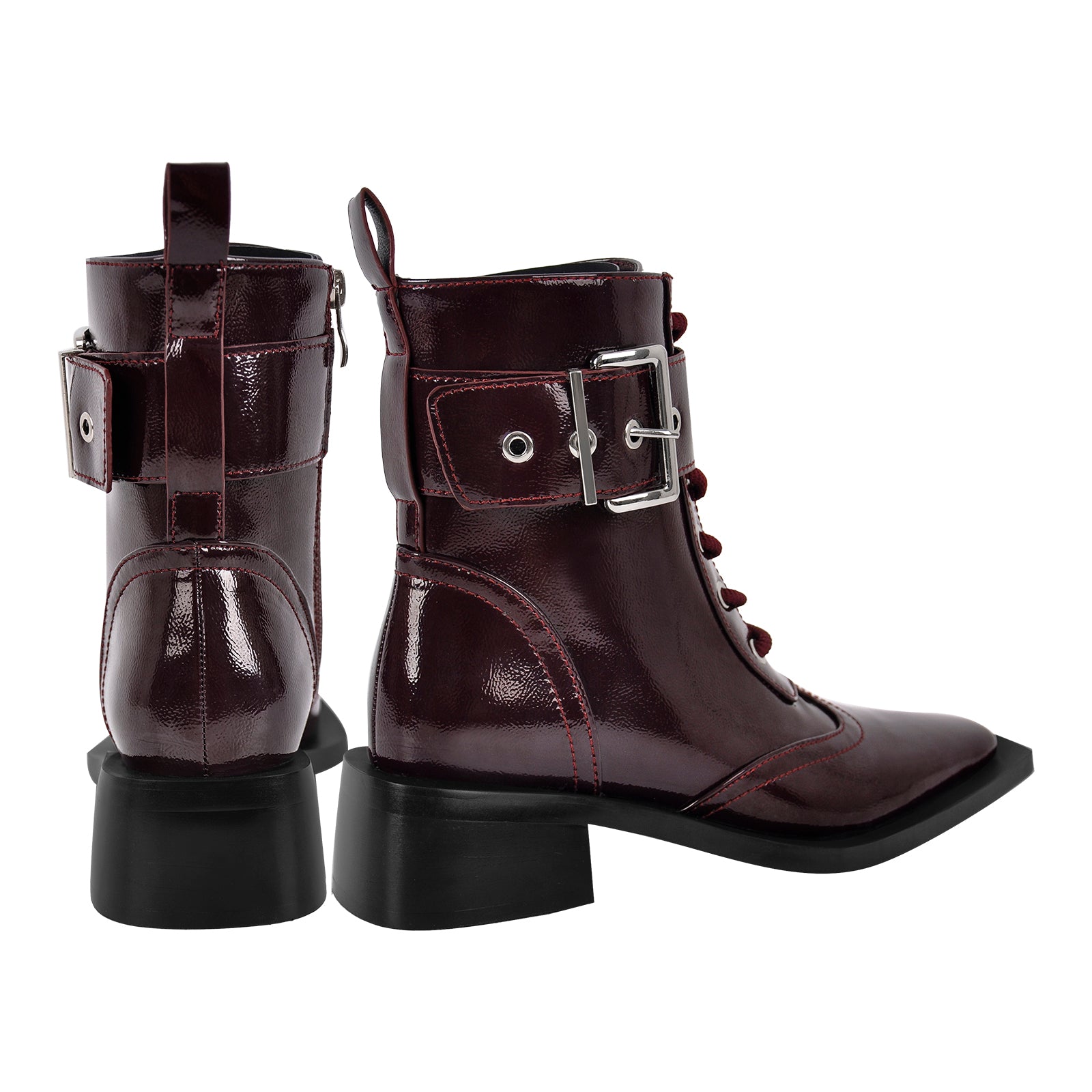 Square Toe Buckle Ankle Boots - Onlymaker