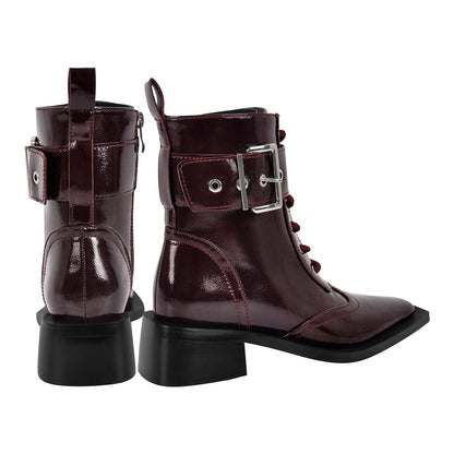 Square Toe Buckle Ankle Boots - Onlymaker