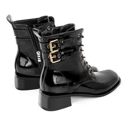 Square Toe Buckle Chunky Heel Ankle Boots - Onlymaker
