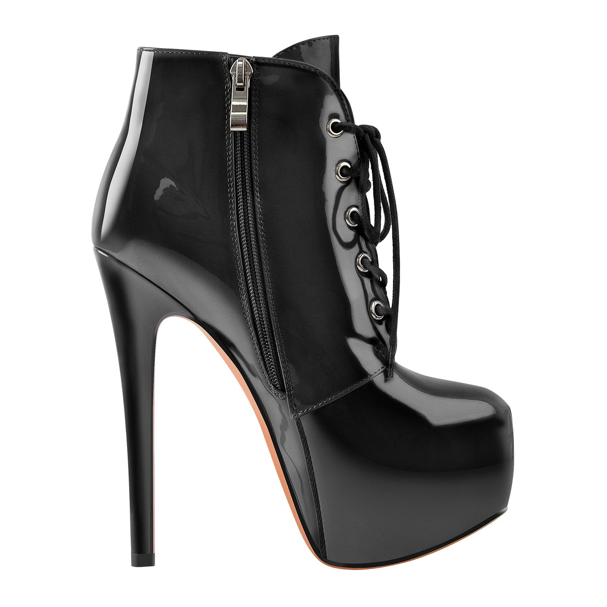 Rivet Platform Lace Up Stiletto Ankle Boots - Onlymaker
