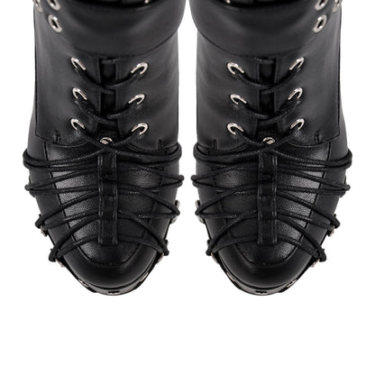 Buckle Lace-up Platform Knee High Boots - Onlymaker