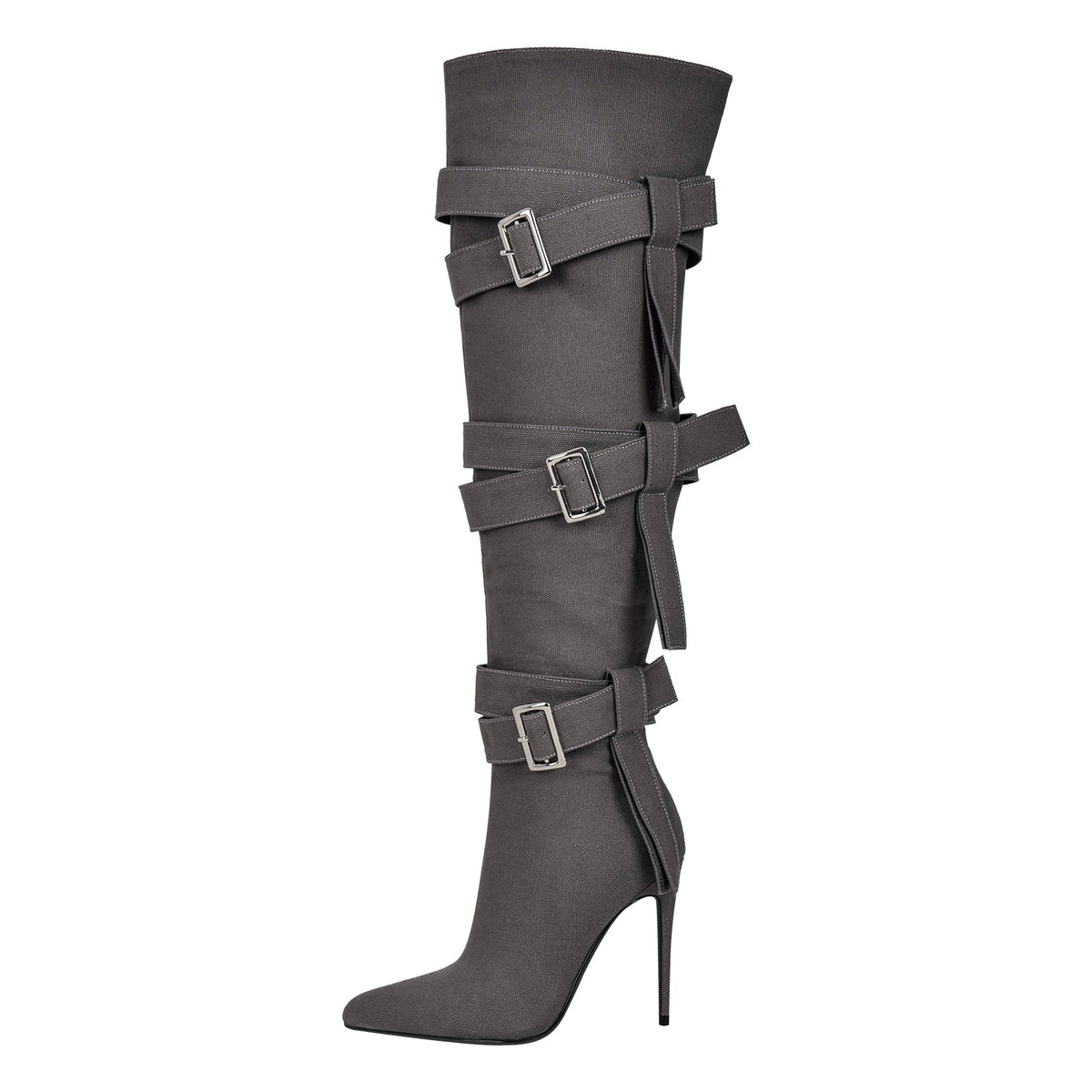 Pointed Toe Buckle Strap Over The Knee Boots - Onlymaker