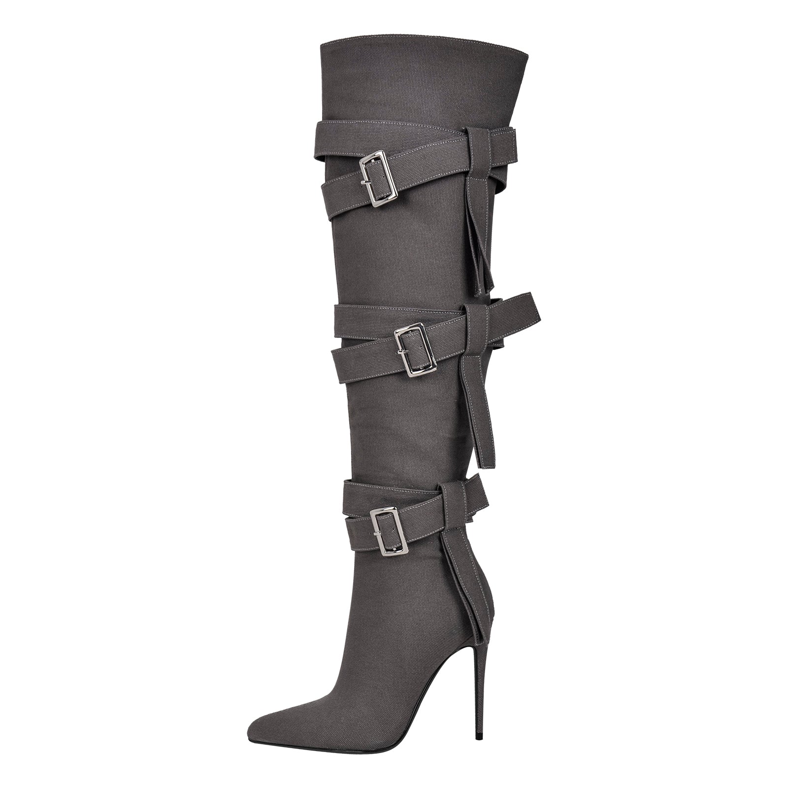 Pointed Toe Buckle Strap Over The Knee Boots - Onlymaker