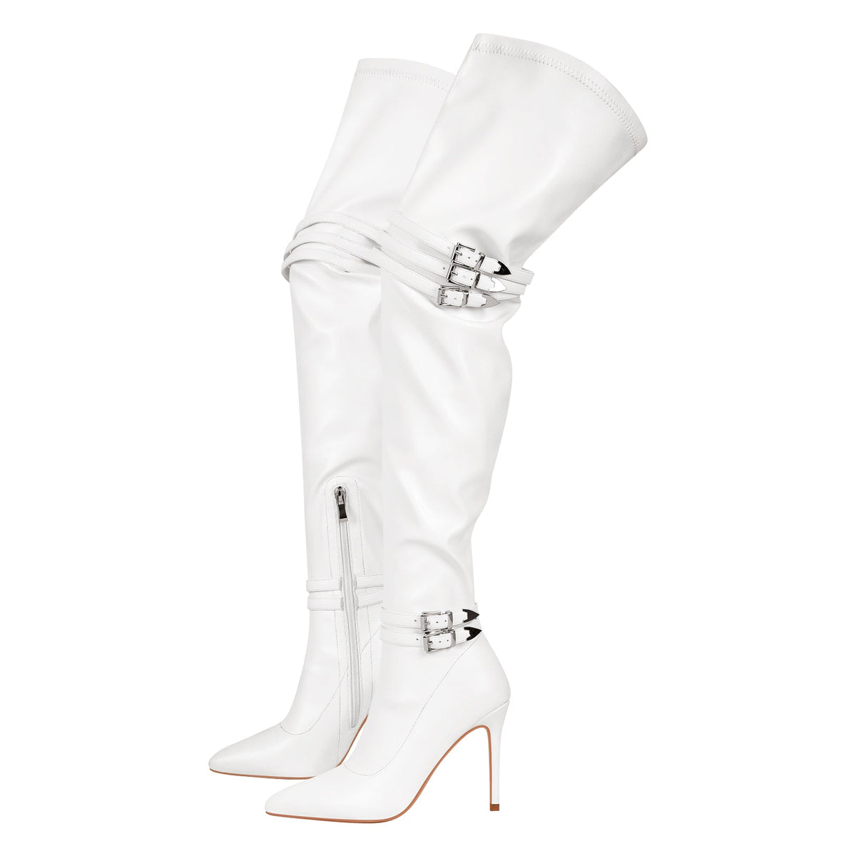 Pointed Toe Stiletto Buckle Over The Knee Boots - Onlymaker