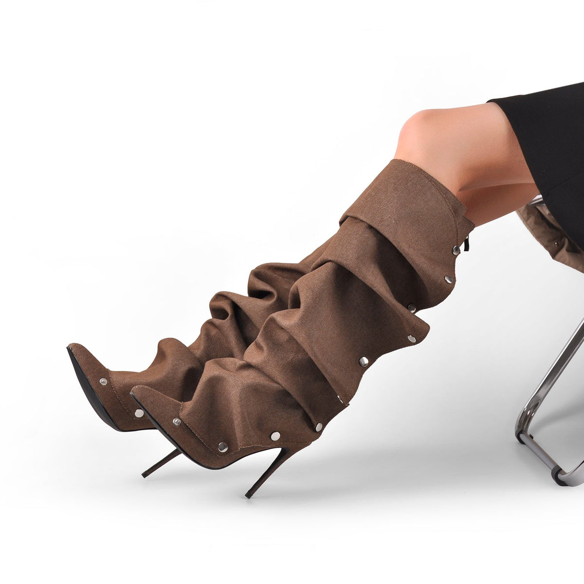 Pointed Toe Buckle Stiletto Removable Boots - Onlymaker