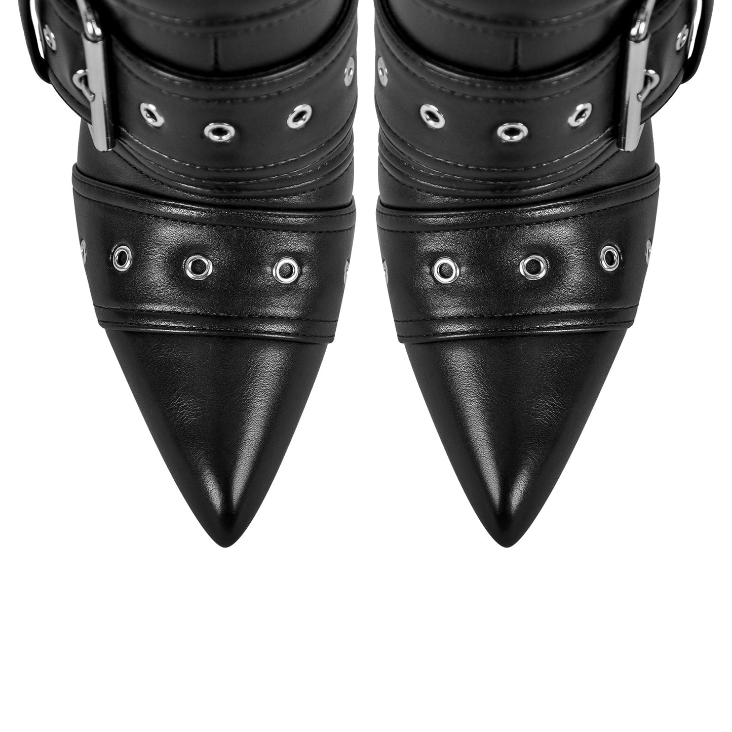 Metallic Pointed Toe Buckles Stiletto Ankle Boots - Onlymaker