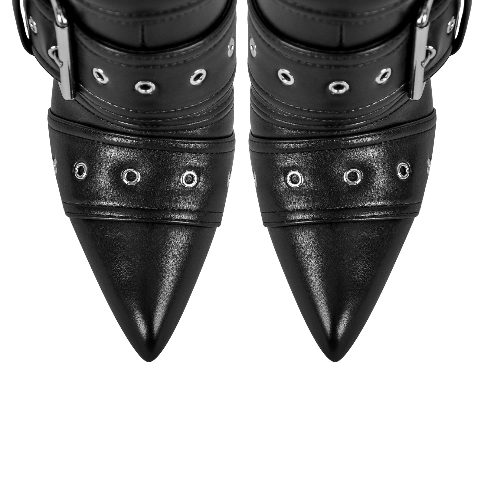 Metallic Pointed Toe Buckles Stiletto Ankle Boots - Onlymaker