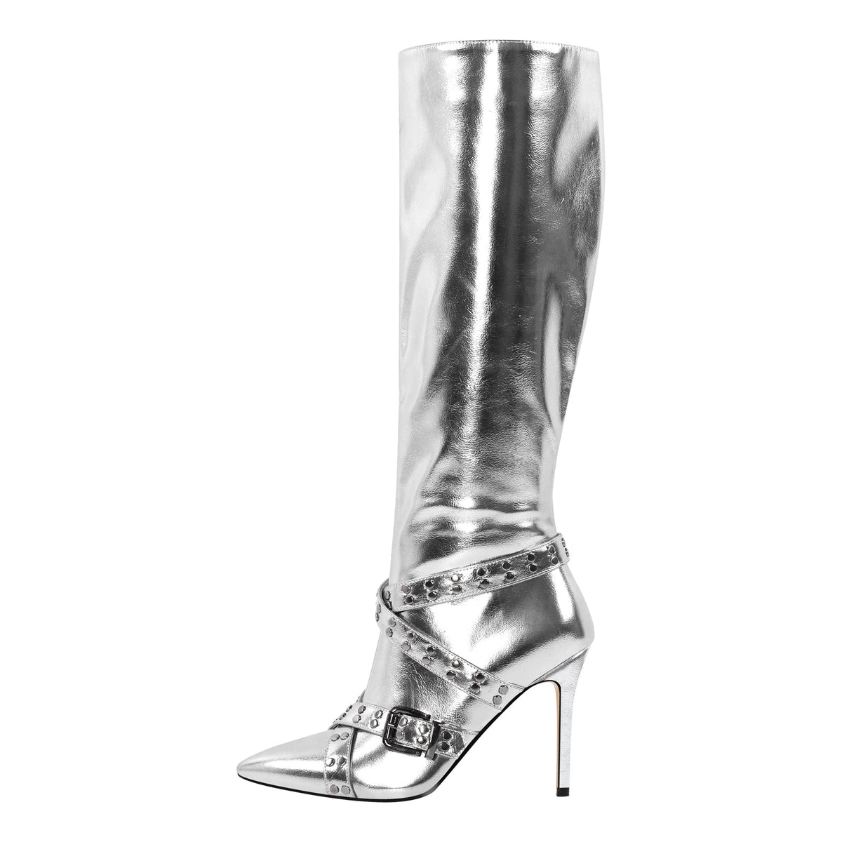 Straps Knee High Metallic Color Boots - Onlymaker