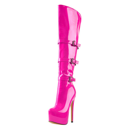 Round Toe Platform Over The Knee Rose Red Boots - Onlymaker
