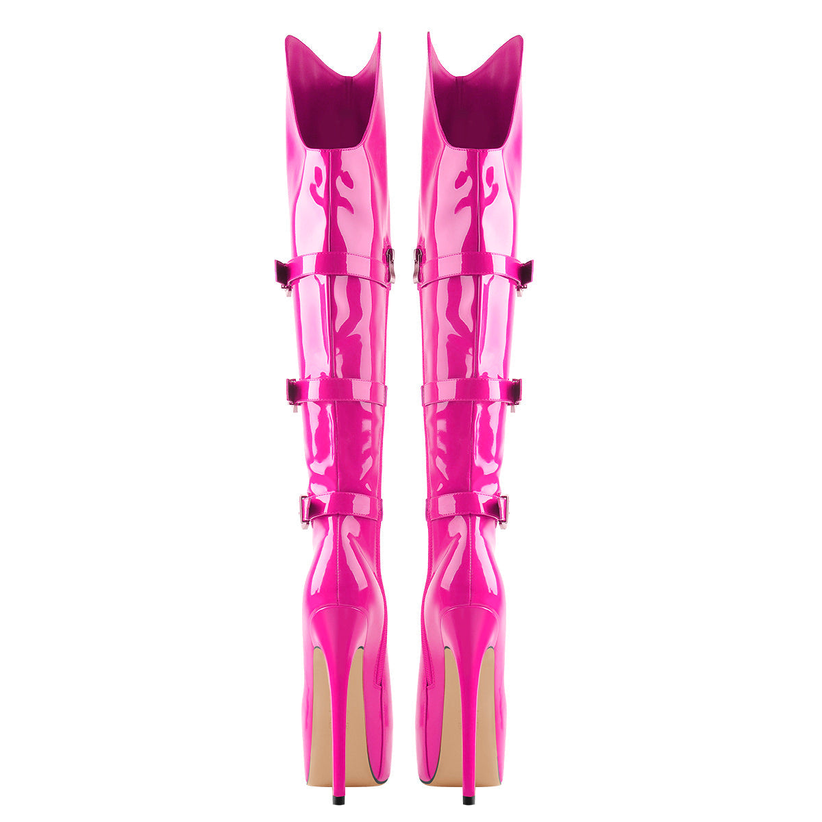 Round Toe Platform Over The Knee Rose Red Boots - Onlymaker