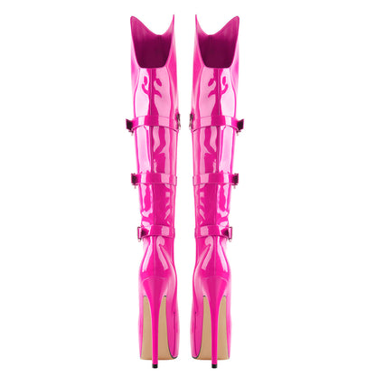 Round Toe Platform Over The Knee Rose Red Boots - Onlymaker