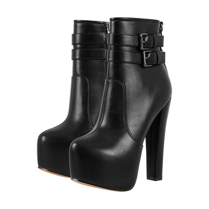 Platform Chunky High Heels Buckle Zip Ankle Boots - Onlymaker