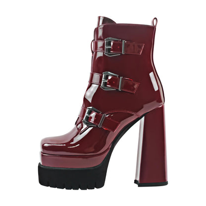 Double Platform Strap Buckle Ankle Boots - Onlymaker