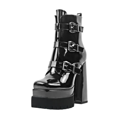 Double Platform Strap Buckle Ankle Boots - Onlymaker