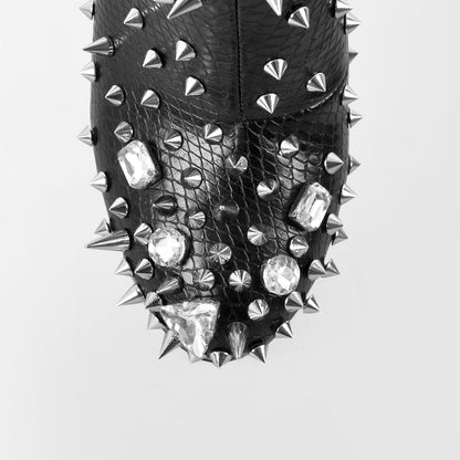 Black Rhinestone Rivet Studded Platform Ankle Boots - Onlymaker