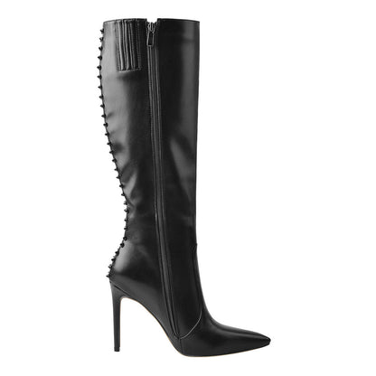 Rivet Pointed Toe Stiletto Knee High Boots - Onlymaker