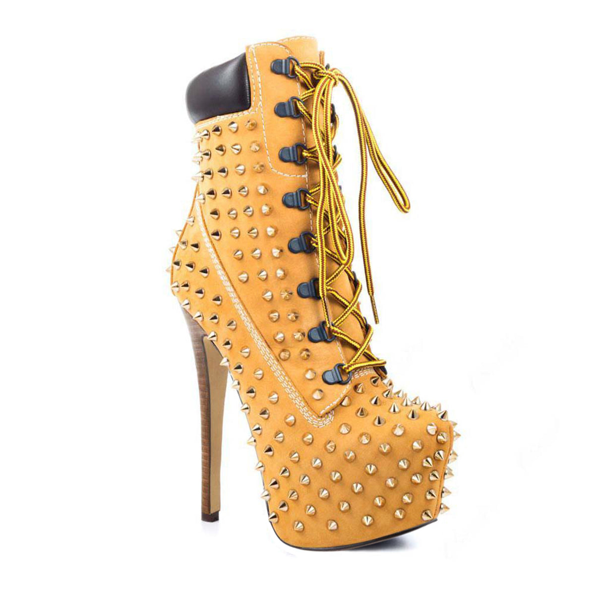 Heeled Work Boots Lace-Up Rivet Boots - Onlymaker