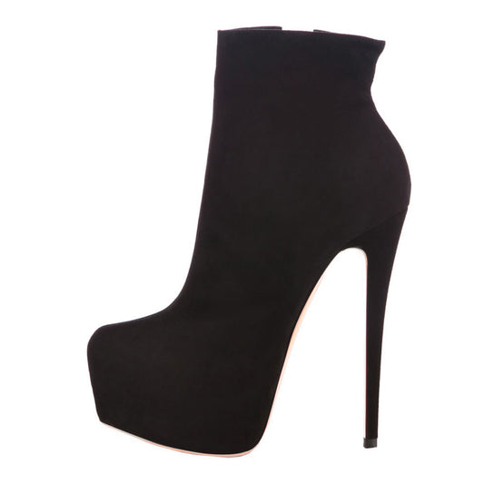 Round Toe Side Zipper Slim Ankle Boots - Onlymaker