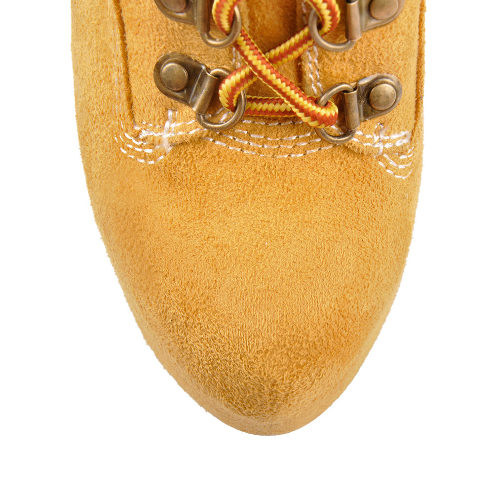 Yellow Platform Round Toe Lace-up Suede Ankle Boots - Onlymaker