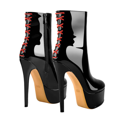 Platform Stiletto High Heel Patent leather Ankle Boots - Onlymaker