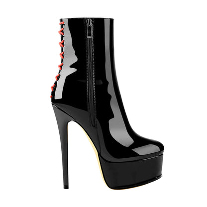 Platform Stiletto High Heel Patent leather Ankle Boots - Onlymaker