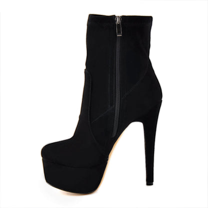 Lycra Stretch Platform Stiletto High Heel Ankle Boots - Onlymaker