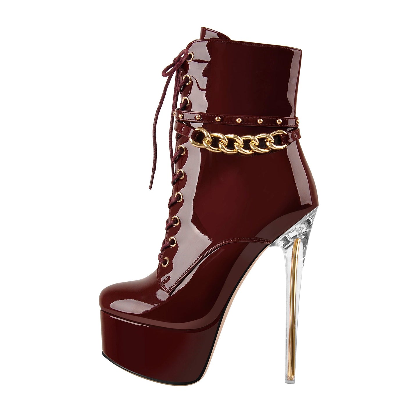 Patent Leather Platform Lace Up Ankle Boots - Onlymaker