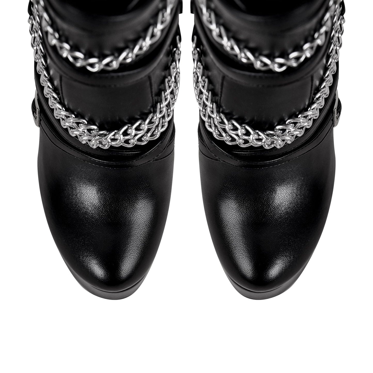 Chain Buckle Strap Platform Stiletto High Heel Boots - Onlymaker