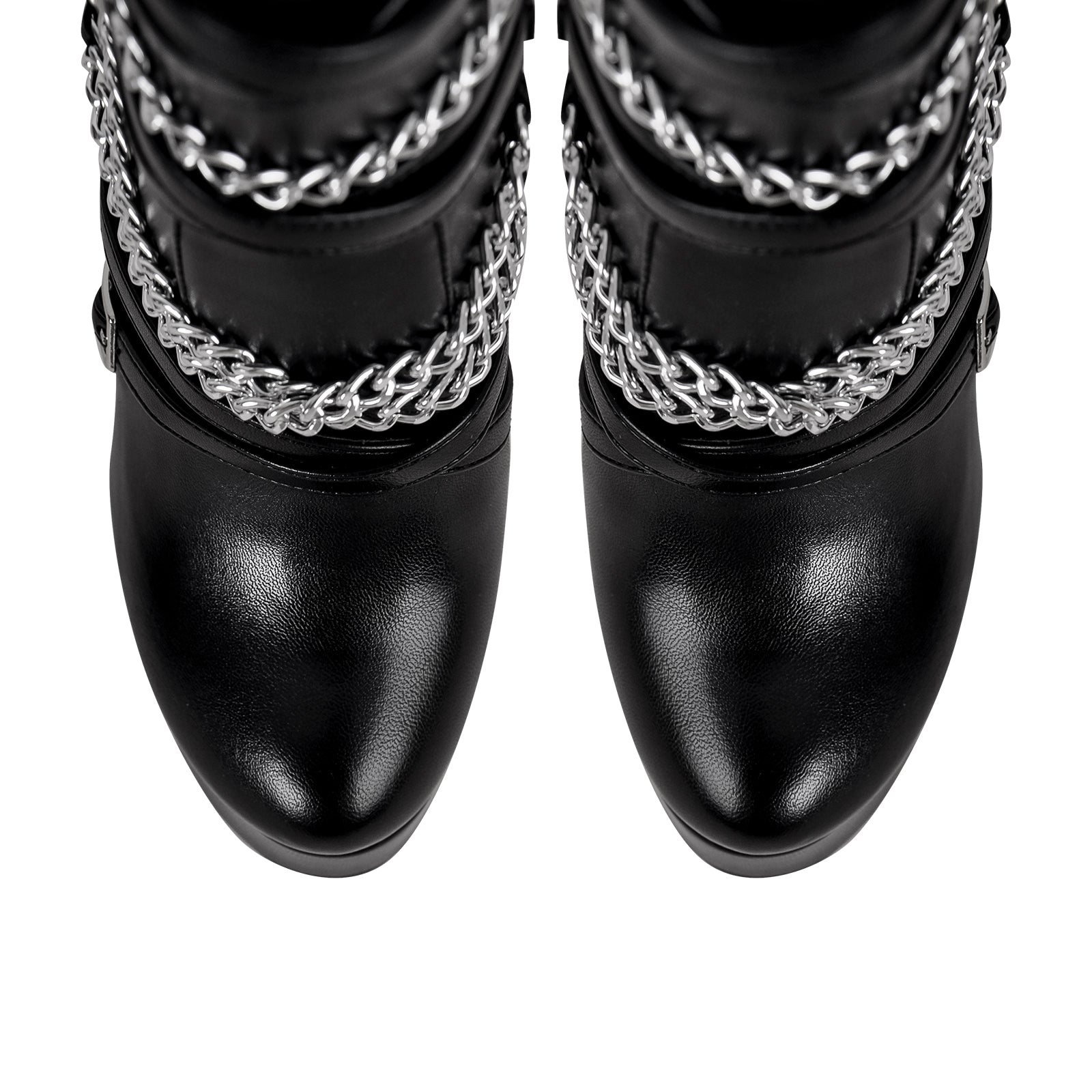 Chain Buckle Strap Platform Stiletto High Heel Boots - Onlymaker