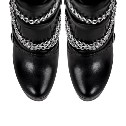 Chain Buckle Strap Platform Stiletto High Heel Boots - Onlymaker