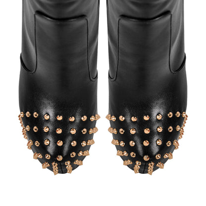 Round Toe Stiletto Rivet Over The Knee Boots - Onlymaker