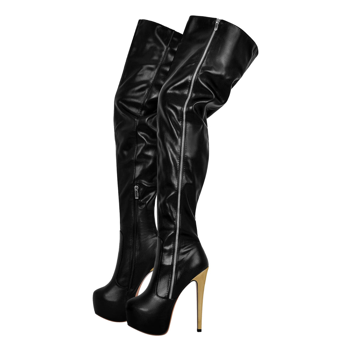 Black Side Zipper Stiletto Over The Knee Boots - Onlymaker