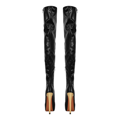 Black Side Zipper Stiletto Over The Knee Boots - Onlymaker