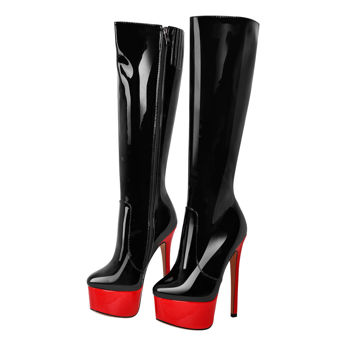 Black Round Toe Stiletto Platform Zipper Boots - Onlymaker
